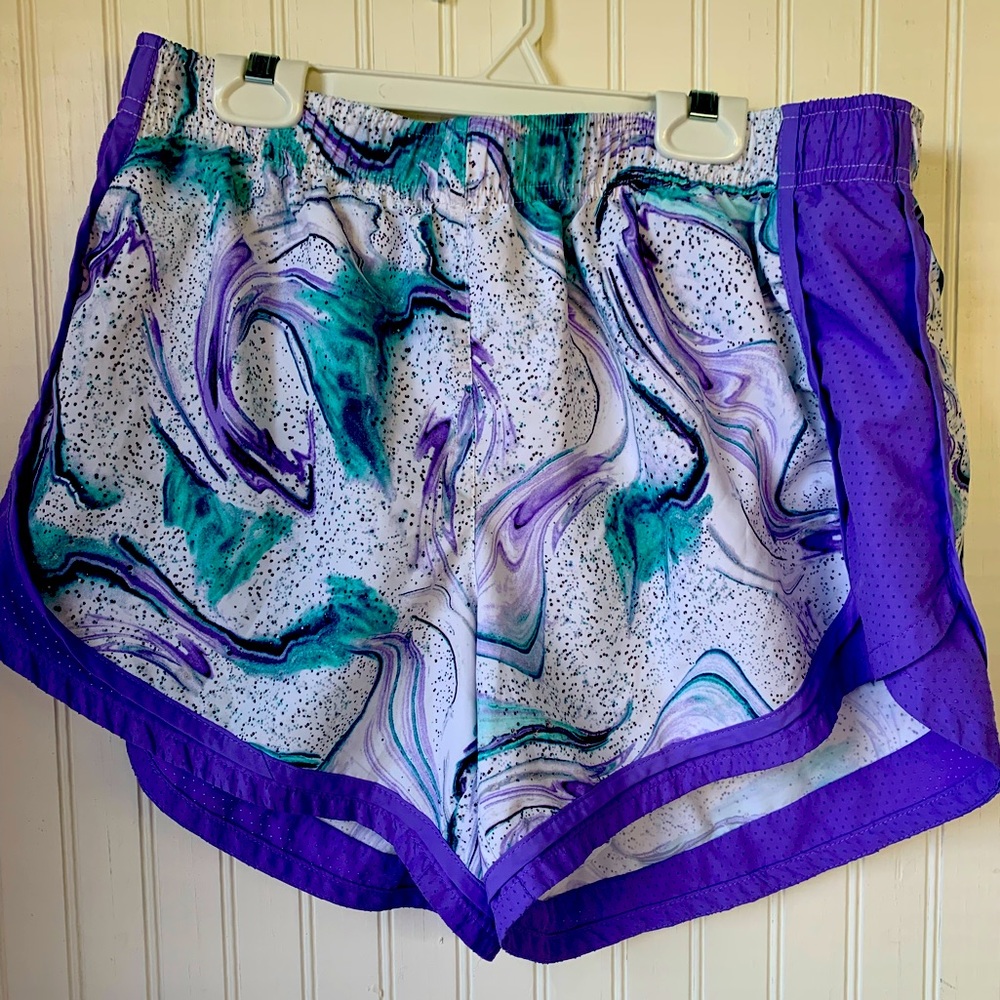 Athletic (Large 12-14) Purple w/design Running Shorts with brief lining